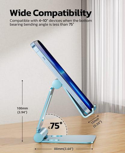 Galaxy Dual Folding Cell Phone Stand, Fully Adjustable Foldable Desktop Phone Holder Cradle Dock Compatible with Phone 15 14 13 12 11 Pro Xs Xs Max Xr X 8, Nintendo Switch, All Phones - Blue