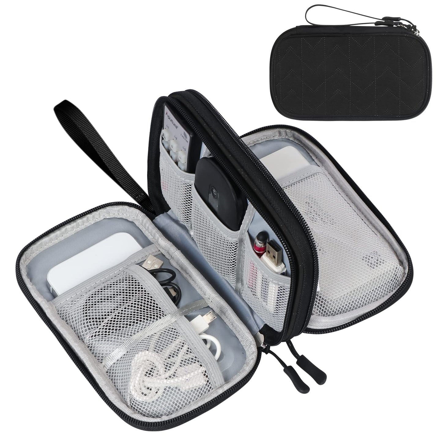 FYY Travel Cable Organizer Pouch Electronic Accessories Carry Case Portable Waterproof Double Layers All-in-One Storage Bag for Cord, Charger, Phone, Earphone Black