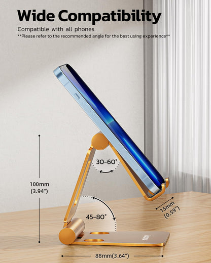 Galaxy Dual Folding Cell Phone Stand, Fully Adjustable Foldable Desktop Phone Holder Cradle Dock Compatible with Phone 15 14 13 12 11 Pro Xs Xs Max Xr X 8, Nintendo Switch, All Phones - Blue