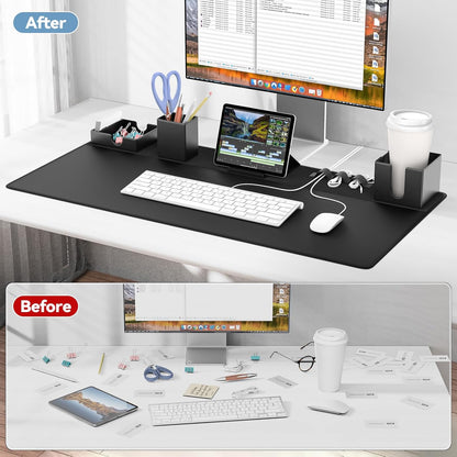 KDD Mouse Pad and Organizer Set - 6 in 1 Desk Mat Storage Accessory with Velcro DIY Feature, Desktop Accessories for Tablet Stand/Cup Holder/Card Holder/Pen Holder/Cable Management for Office and Home