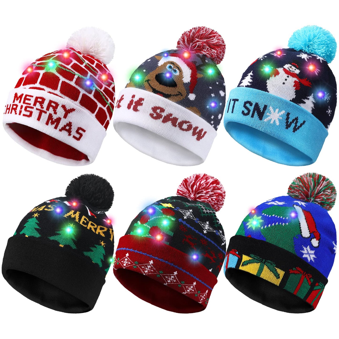 Geyoga LED Christmas Sweater Hat Light up Xmas Beanie Knitted Cap Unisex Winter Hat