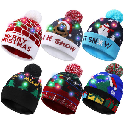 Geyoga LED Christmas Sweater Hat Light up Xmas Beanie Knitted Cap Unisex Winter Hat