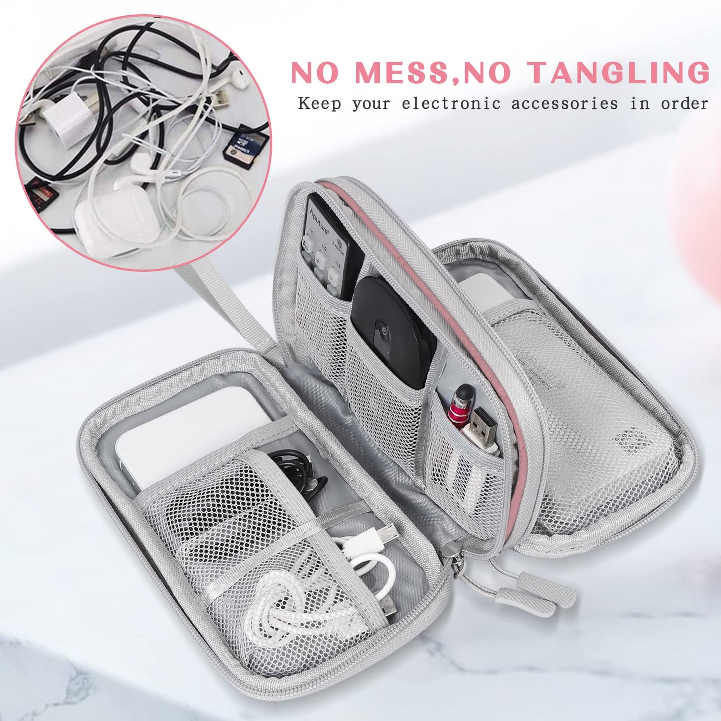 FYY Travel Cable Organizer Pouch Electronic Accessories Carry Case Portable Waterproof Double Layers All-in-One Storage Bag for Cord, Charger, Phone, Earphone Black