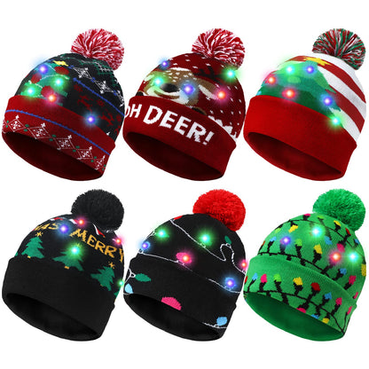 Geyoga LED Christmas Sweater Hat Light up Xmas Beanie Knitted Cap Unisex Winter Hat