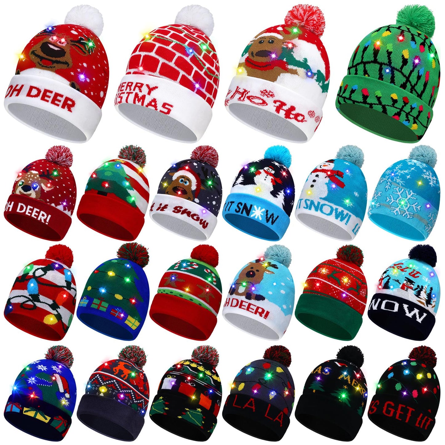 Geyoga LED Christmas Sweater Hat Light up Xmas Beanie Knitted Cap Unisex Winter Hat