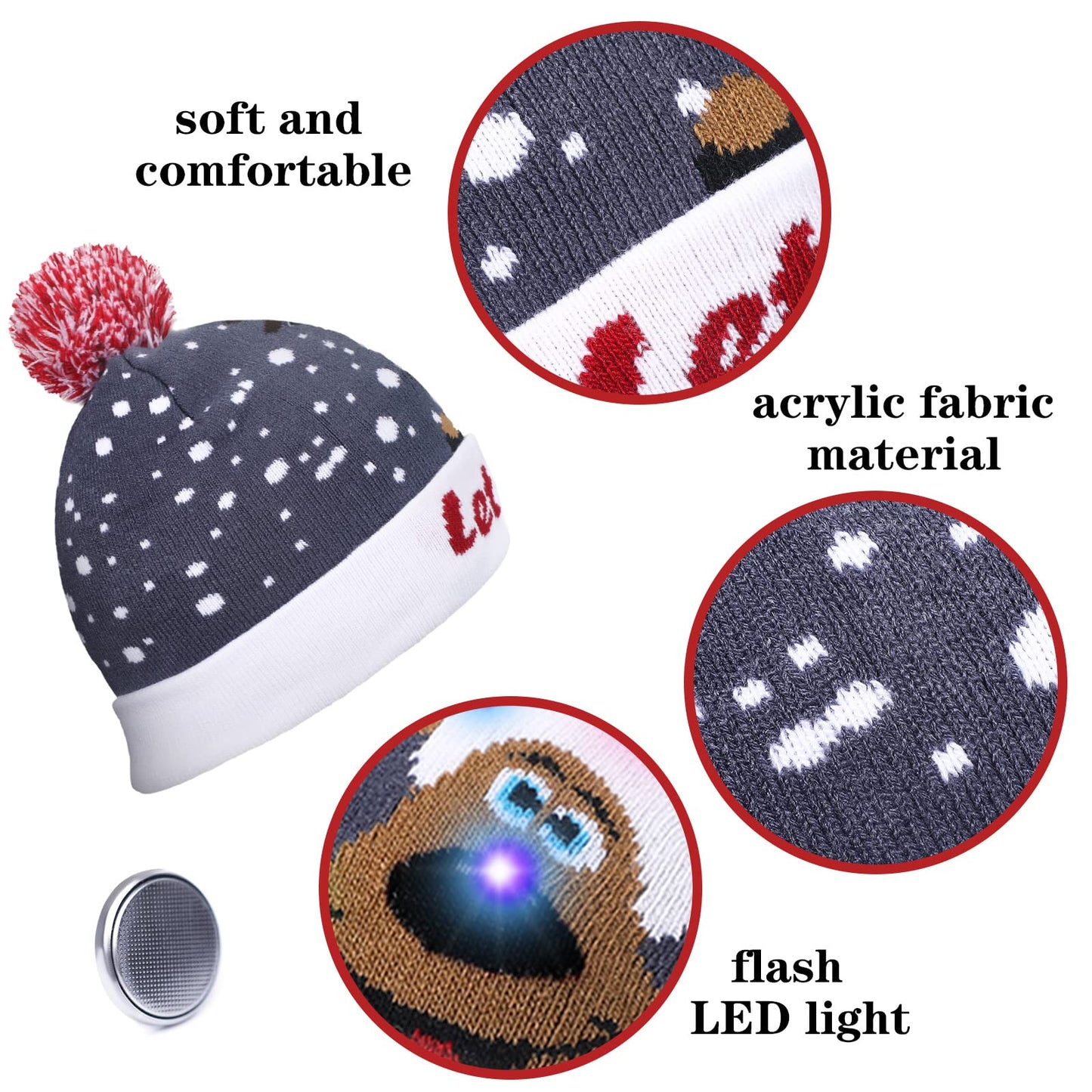 Geyoga LED Christmas Sweater Hat Light up Xmas Beanie Knitted Cap Unisex Winter Hat