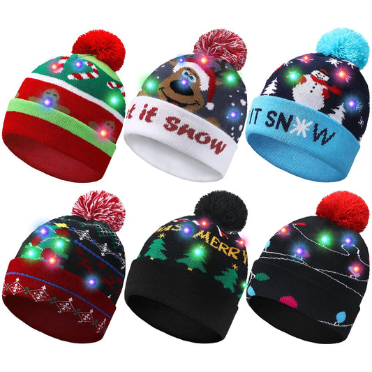 Geyoga LED Christmas Sweater Hat Light up Xmas Beanie Knitted Cap Unisex Winter Hat