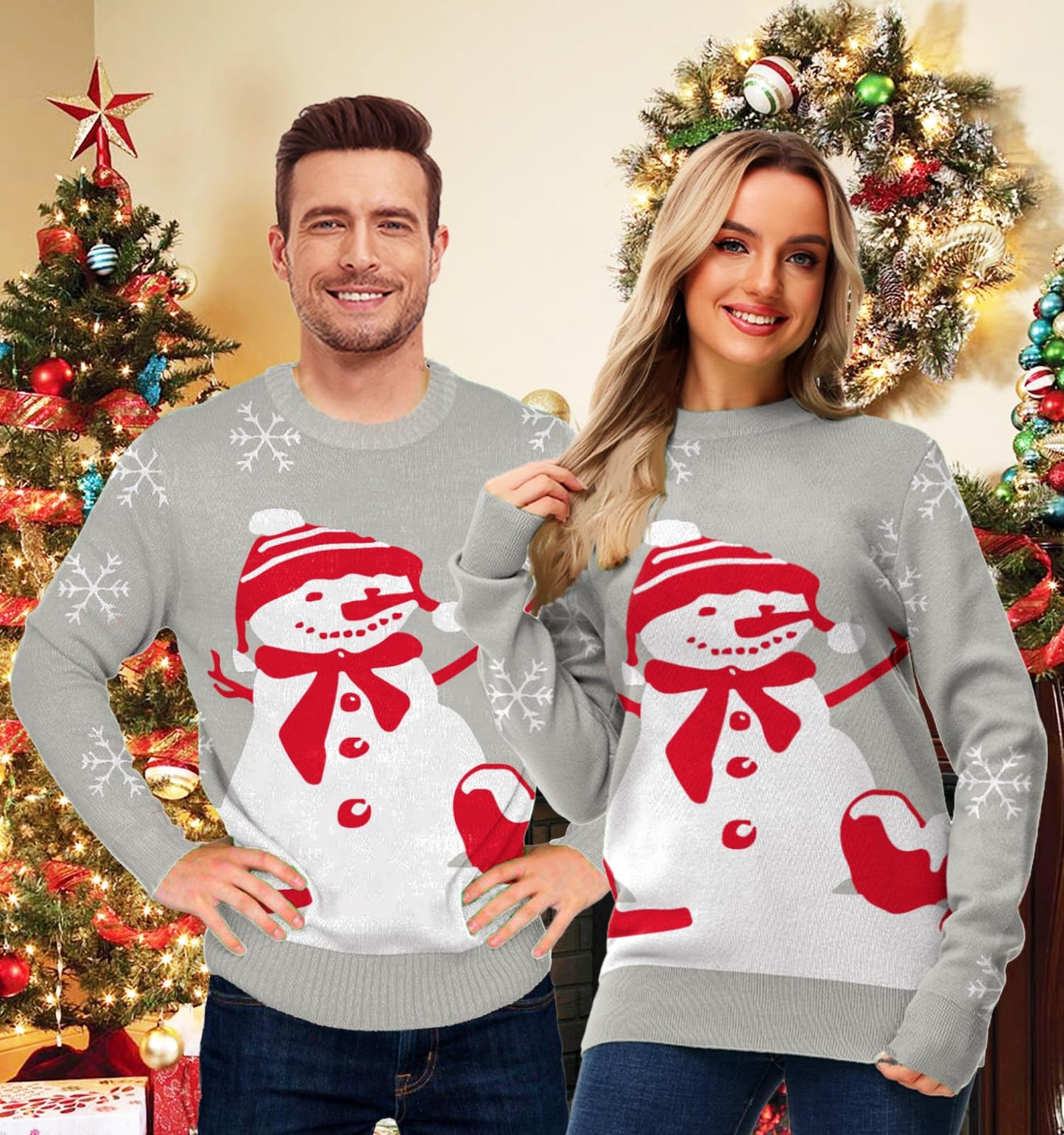 AOBUTE Unisex Adult Matching Christmas Sweater Ugly Xmas Women Men Pullover Tops